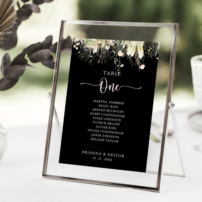 Boho Wildflower Black Table Number 1 Seating Chart (Creator Uploaded)