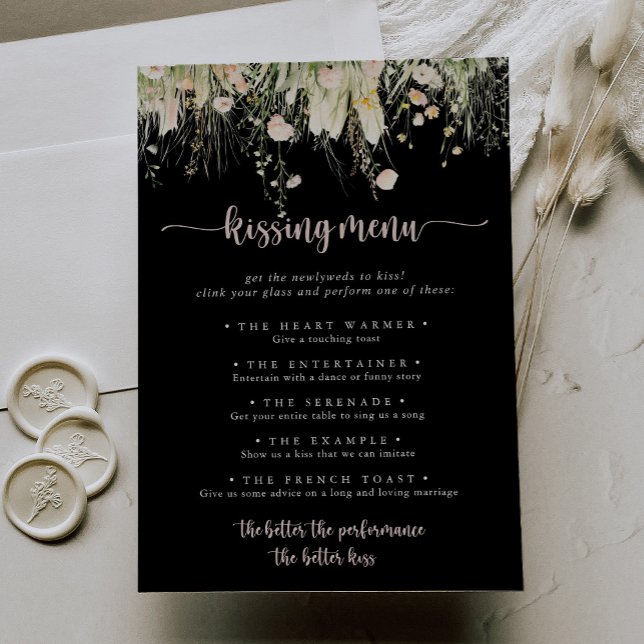 Boho Wildflower Black Wedding Kissing Menu Game  (Creator Uploaded)