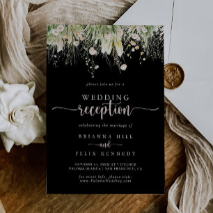 Boho Wildflower Black Wedding Reception  Invitation