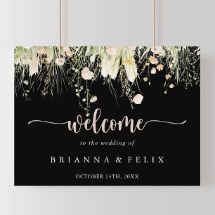 Boho Wildflower Black Wedding Welcome Sign