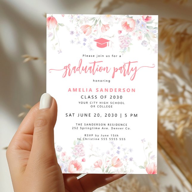 Boho wildflower bloom graduation party invitation (Creator Uploaded)