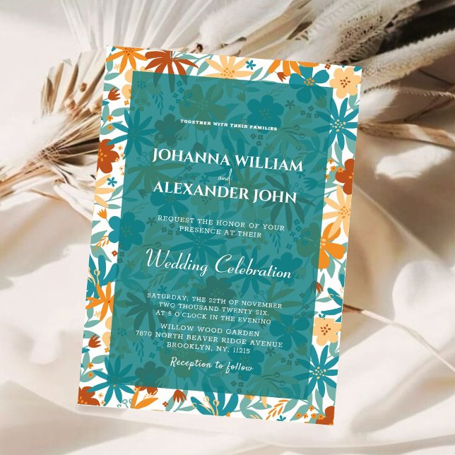 Boho Wildflower & Blue Floral Photo Wedding Invitation (Creator Uploaded)