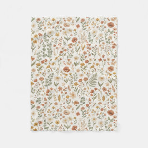 Boho Wildflower Botanical Floral Earth Tones Fleece Blanket