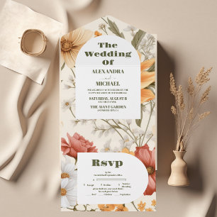 Boho Wildflower Botanical Wedding All In One Invitation