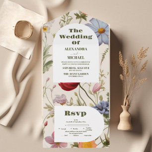 Boho Wildflower Botanical Wedding All In One Invitation