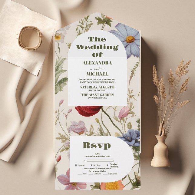 Boho Wildflower Botanical Wedding All In One Invitation (Creator Uploaded)