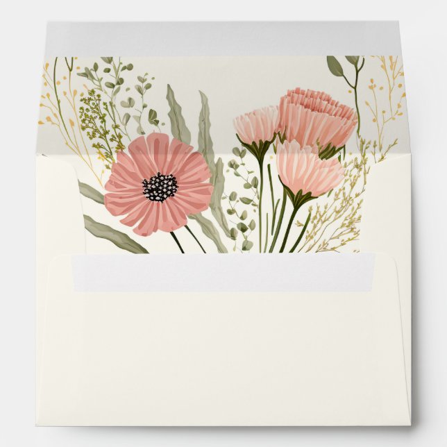 Boho Wildflower Botanicals Ivory Wedding Envelope (Back (Bottom))