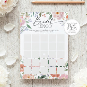 Boho Wildflower Bridal Shower Bingo Game Invitation