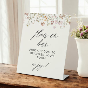 Boho Wildflower Bridal Shower Flower Bar Pedestal Sign