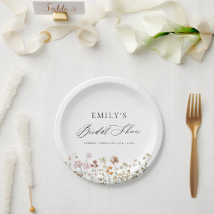Boho Wildflower Bridal Shower Garden Script Paper Plate