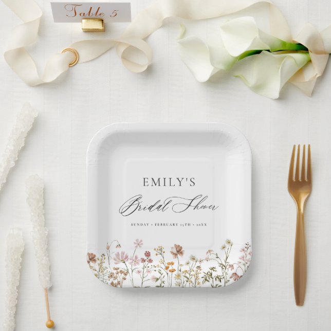 Boho Wildflower Bridal Shower Garden Script Paper Plate (Wedding)