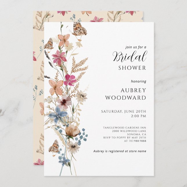 Boho Wildflower Bridal Shower Invitation (Front/Back)