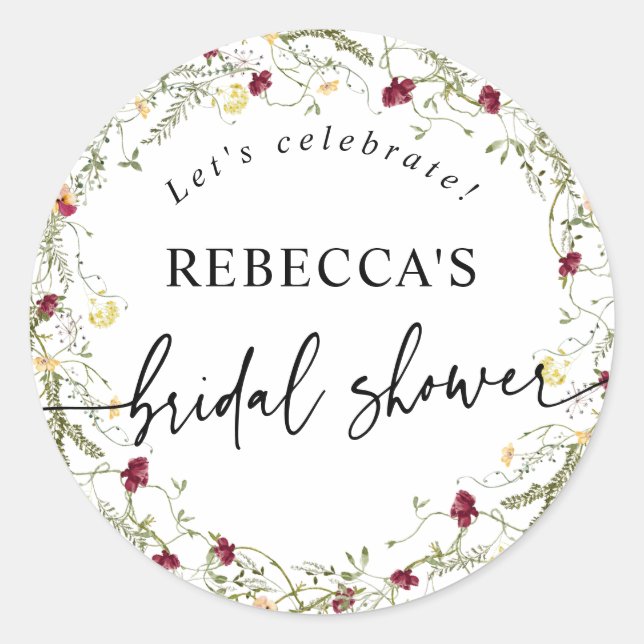 Boho Wildflower Bridal Shower Round Envelope Seal (Front)