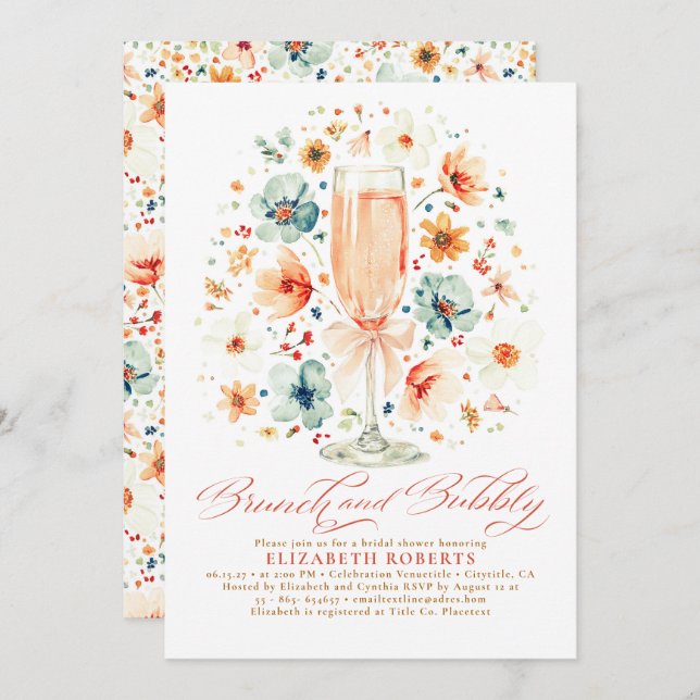 Boho Wildflower Brunch and Bubbly Bridal Shower Invitation (Front/Back)