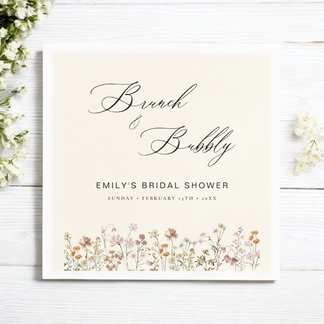 Boho Wildflower Brunch & Bubbly  Bridal Shower Napkin (Creator Uploaded)