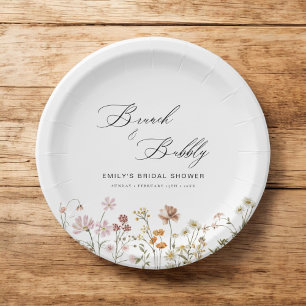 Boho Wildflower Brunch & Bubbly  Bridal Shower Paper Plate