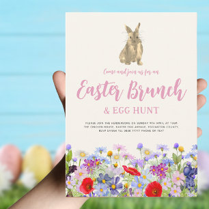 Boho Wildflower Bunny Easter Brunch and Egg Hunt Invitation