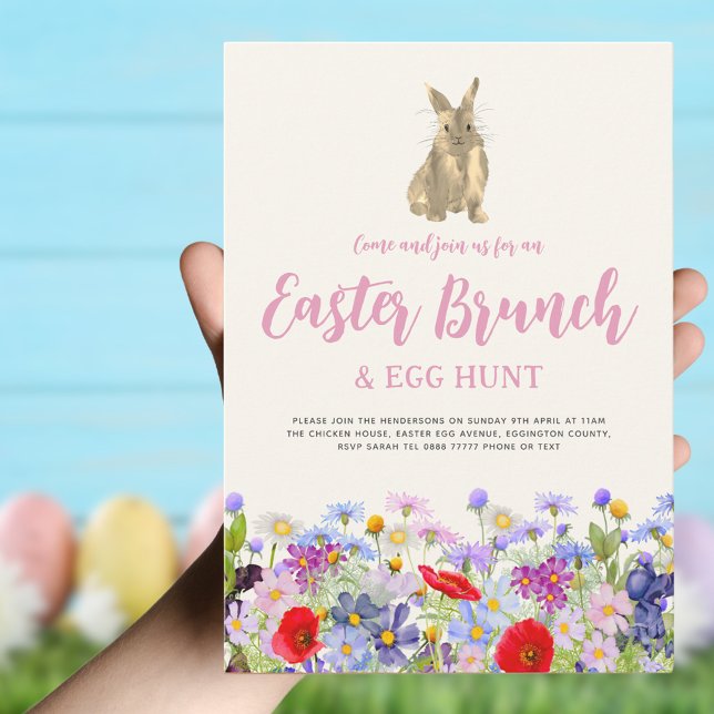 Boho Wildflower Bunny Easter Brunch and Egg Hunt Invitation (Boho wildflower Bunny Easter brunch and egg hunt invitation )