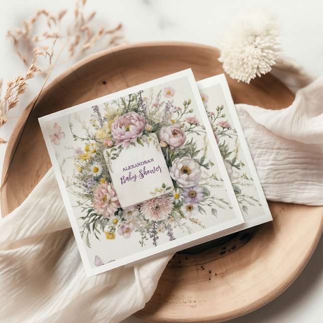 Boho Wildflower Butterflies Baby Shower Napkin (Creator Uploaded)