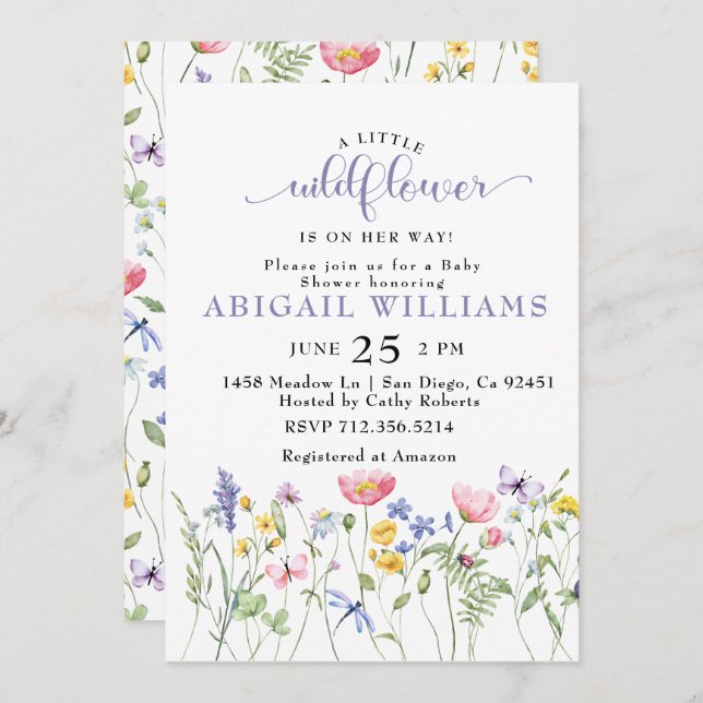 Boho Wildflower butterfly Baby Shower Invitation (Front/Back)