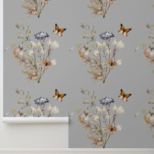 Boho Wildflower Butterfly Floral  Wallpaper