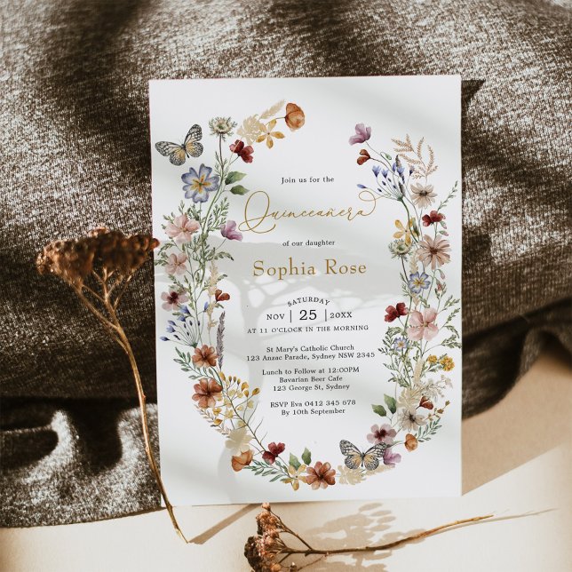 Boho Wildflower Butterfly Garden Quinceañera Invitation (Creator Uploaded)