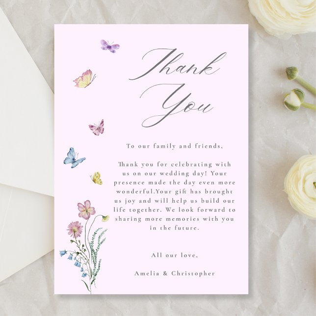 Boho Wildflower Butterfly Wedding Thank You Card (Creator Uploaded)