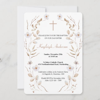 Boho Wildflower Catholic Baptism Invitation