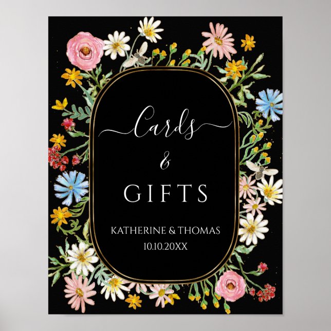 Boho Wildflower Chic Floral Wreath Cards n Gifts P Poster (Front)