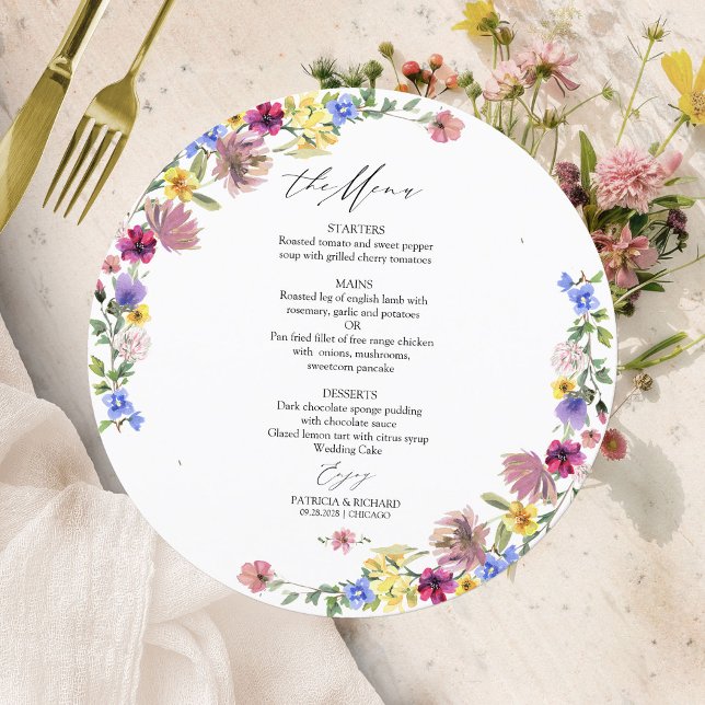 Boho Wildflower Circle Wedding Menu Card (Creator Uploaded)