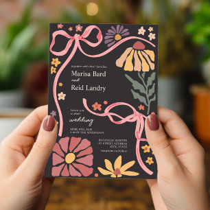 Boho Wildflower Coquette Dark Wedding Invitation