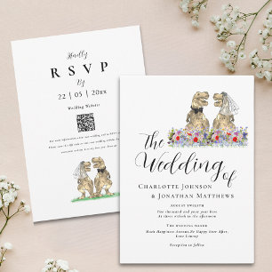 Boho Wildflower Dinosaur Theme Wedding Invitation