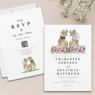 Boho Wildflower Dinosaur Wedding Invitation
