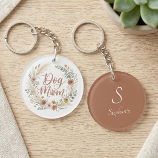 Boho Wildflower Dog Mum Floral Wreath Key Ring