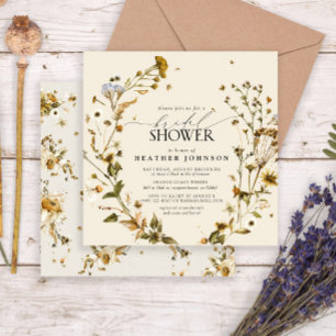 Boho Wildflower Dried Flower Wreath Bridal Shower Invitation