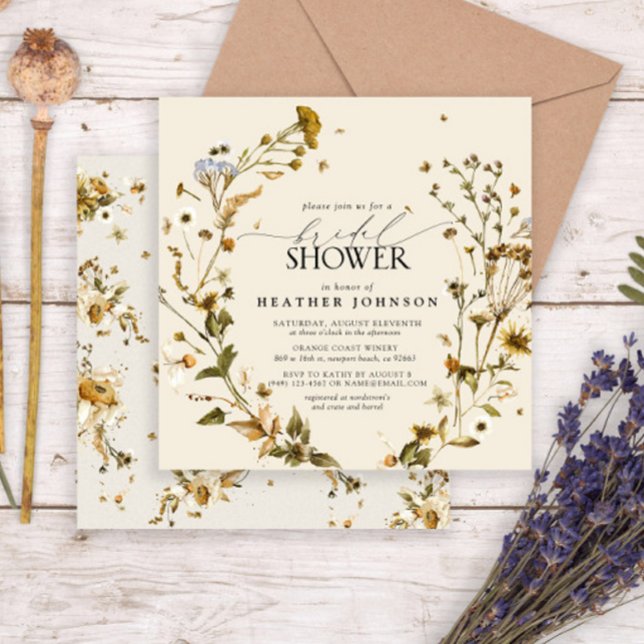 Boho Wildflower Dried Flower Wreath Bridal Shower Invitation (Easy to personalize dried flower fall bridal shower invitation.
)