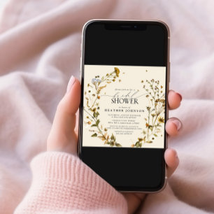 Boho Wildflower Dried Flower Wreath Bridal Shower Invitation