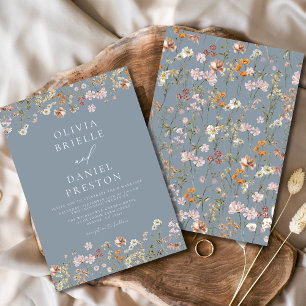 Boho Wildflower Dusty Blue Garden Wedding Invitation