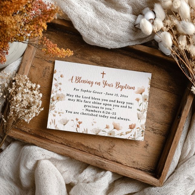 Boho Wildflower Dusty Rose Baptism Bible Blessing Enclosure Card (Boho Wildflower Dusty Rose Baptism Bible Blessing Enclosure Card)