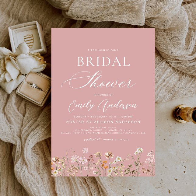 Boho Wildflower Dusty Rose Pink Bridal Shower  Invitation (Creator Uploaded)