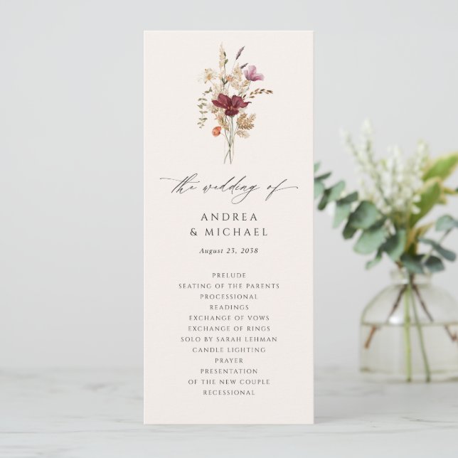 Boho Wildflower Elegant Fall Wedding Program (Standing Front)