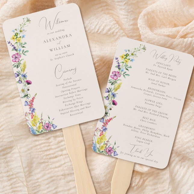 Boho Wildflower Elegant Modern Wedding Program  Hand Fan (Creator Uploaded)