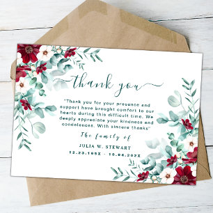 Boho Wildflower Eucalyptus Funeral Thank You Note Card