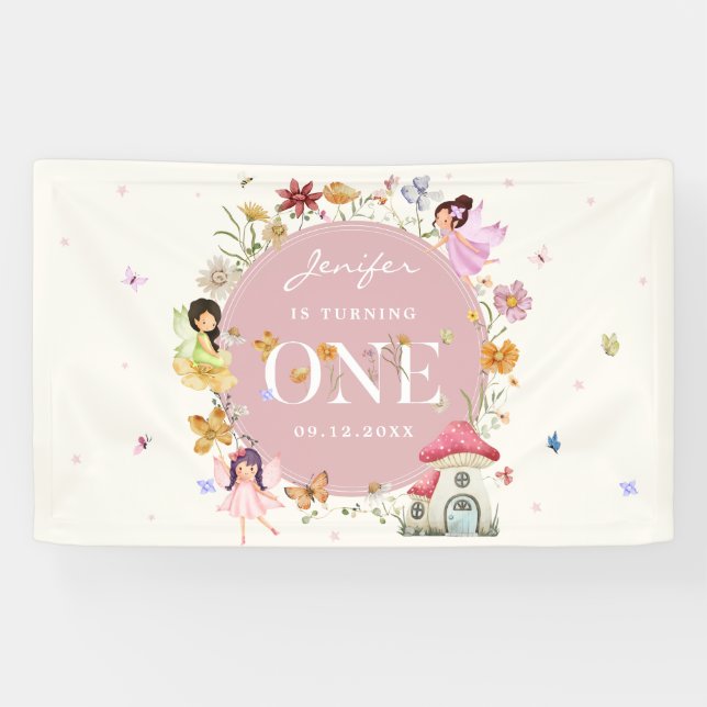 Boho Wildflower Fairy 1st Birthday Party Banner (Horizontal)