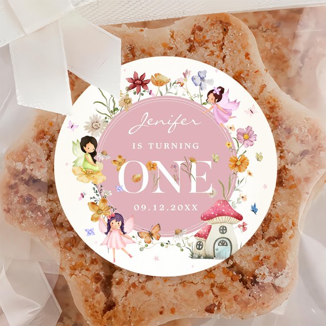 Boho Wildflower Fairy 1st Birthday Party Classic Round Sticker (Creator Uploaded)