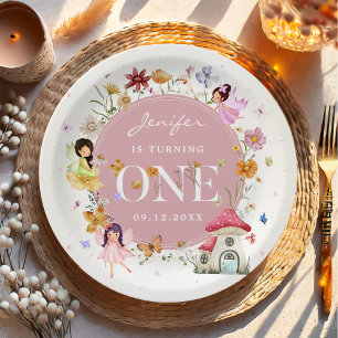 Boho Wildflower Fairy 1st Birthday Party Paper Plate