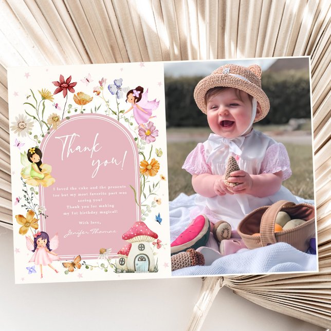 Boho Wildflower Fairy 1st Birthday Party Thank You Card (Creator Uploaded)