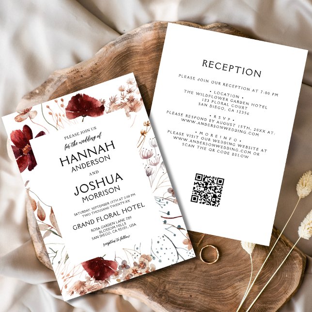 Boho Wildflower Fall All in One QR Code Wedding Invitation (Creator Uploaded)