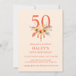 Boho Wildflower Fall Autumn Floral 50TH Birthday Invitation