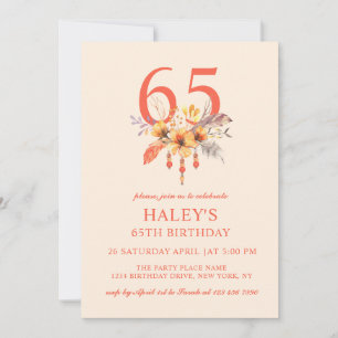 Boho Wildflower Fall Autumn Floral 65TH Birthday Invitation
